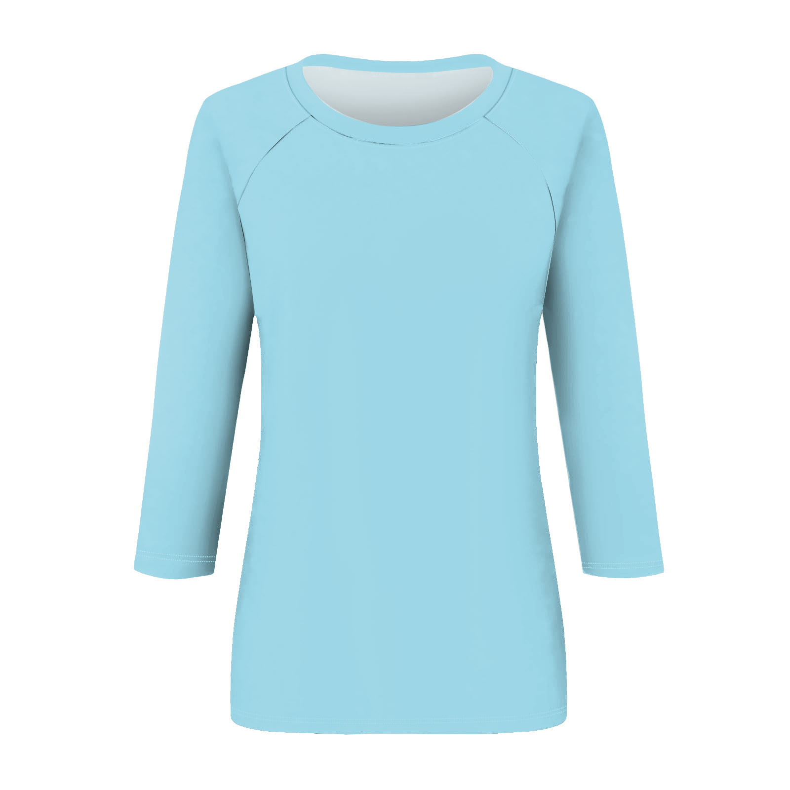 thumbnail image 4 of Camisa raglán informal de manga 3/4 para mujer, cuello redondo, poliéster, color liso, estilo informal y moderno, tallas S-XXL, 4 of 5